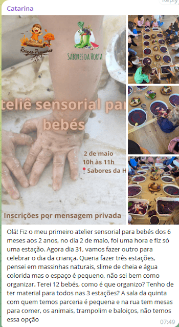 Depoimento da aluna Catarina sobre seu primeiro ateliê sensorial