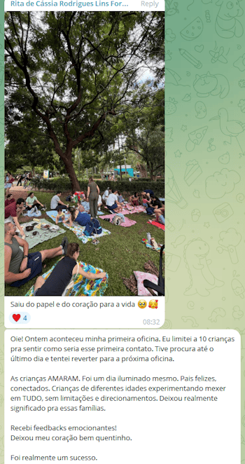 Depoimento da aluna Rita sobre sua primeira oficina